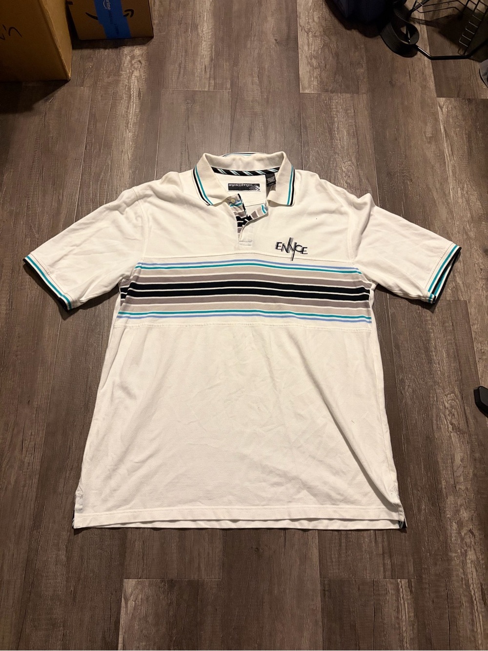 Enyce Striped Polo White Grey Teal (TAGGED XXL)
